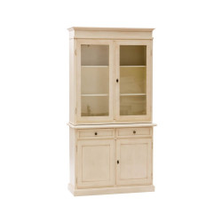 CREDENZA CRISTALLIERA IN LEGNO 2 PORTE MOD MARTINI BIANCO ANTICATO ART 592