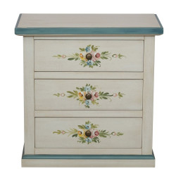 COMODINO 3 CASSETTI BIANCO ANTICATO DECORATO FIKLO AZZURRO