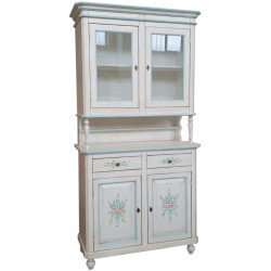 CRISTALLIERA NAPOLETANA 2 PORTE BIANCO ANTICATO DECORATO FILO AZZURRO