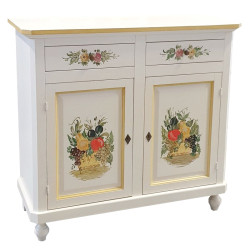 CREDENZA NAPOLETANA 2 ANTE BIANCO DECORATO FILO OCRA