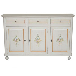 CREDENZA NAPOLETANA 3 ANTE BIANCO ANTICATO DECORATO FILO ARANCIONE